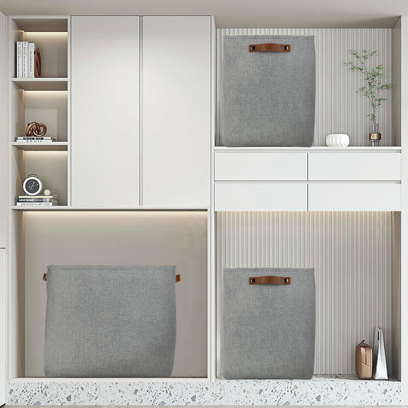Large Storage Baskets for Blankets Living Room 51L Canvas Storage Baskets for Organizing 3 Pack Collapsible Baskets Bins for Organizing Home Office with Handles (3 Count)