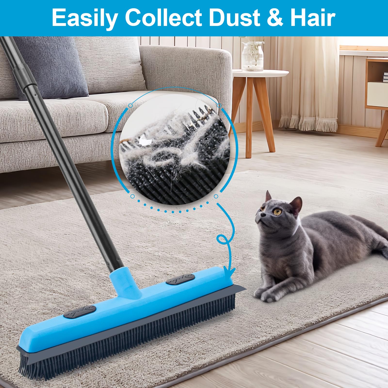 Rubber Broom Carpet Rake for Pet Hair Removal