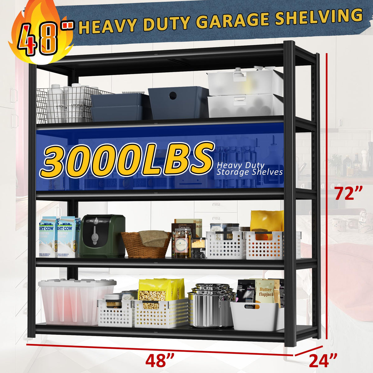 48" W Garage Shelving Heavy Duty 5 Tier Storage Shelf 3030LBS
