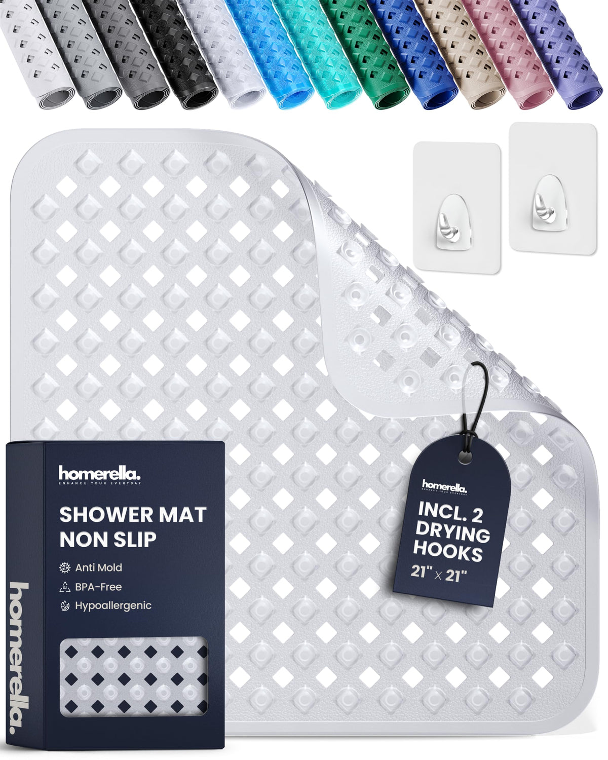 Square Shower Mat Non Slip Anti Mold 21x21 Anti Slip Shower Mat