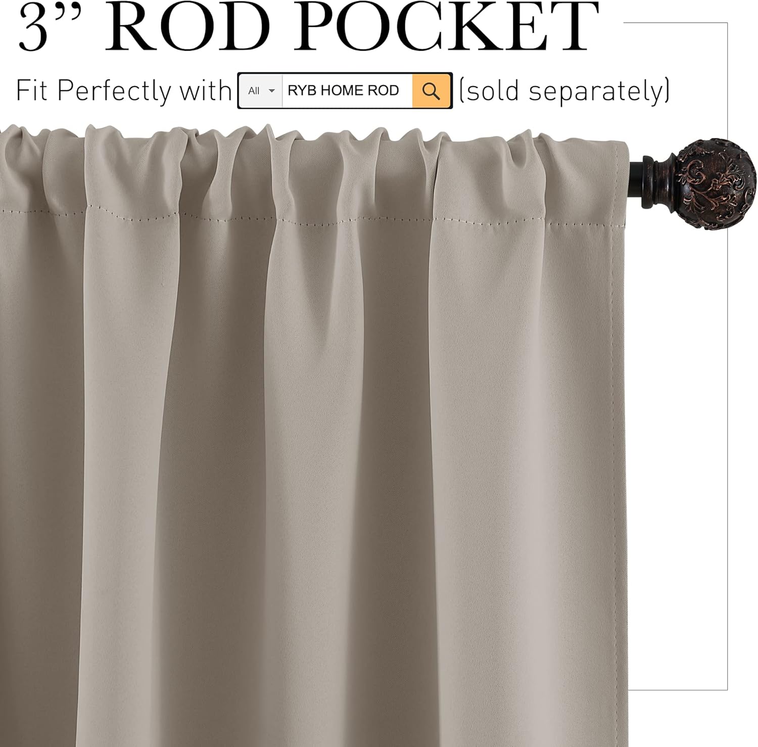 RYB HOME RV Curtains Blackout - Thermal Insulating Privacy Door Windows Camper Curtains for Kids Nursery RV Bunk Bedroom Windows Bathroom, Width 29 x Length 24, Sand, 2 Pcs