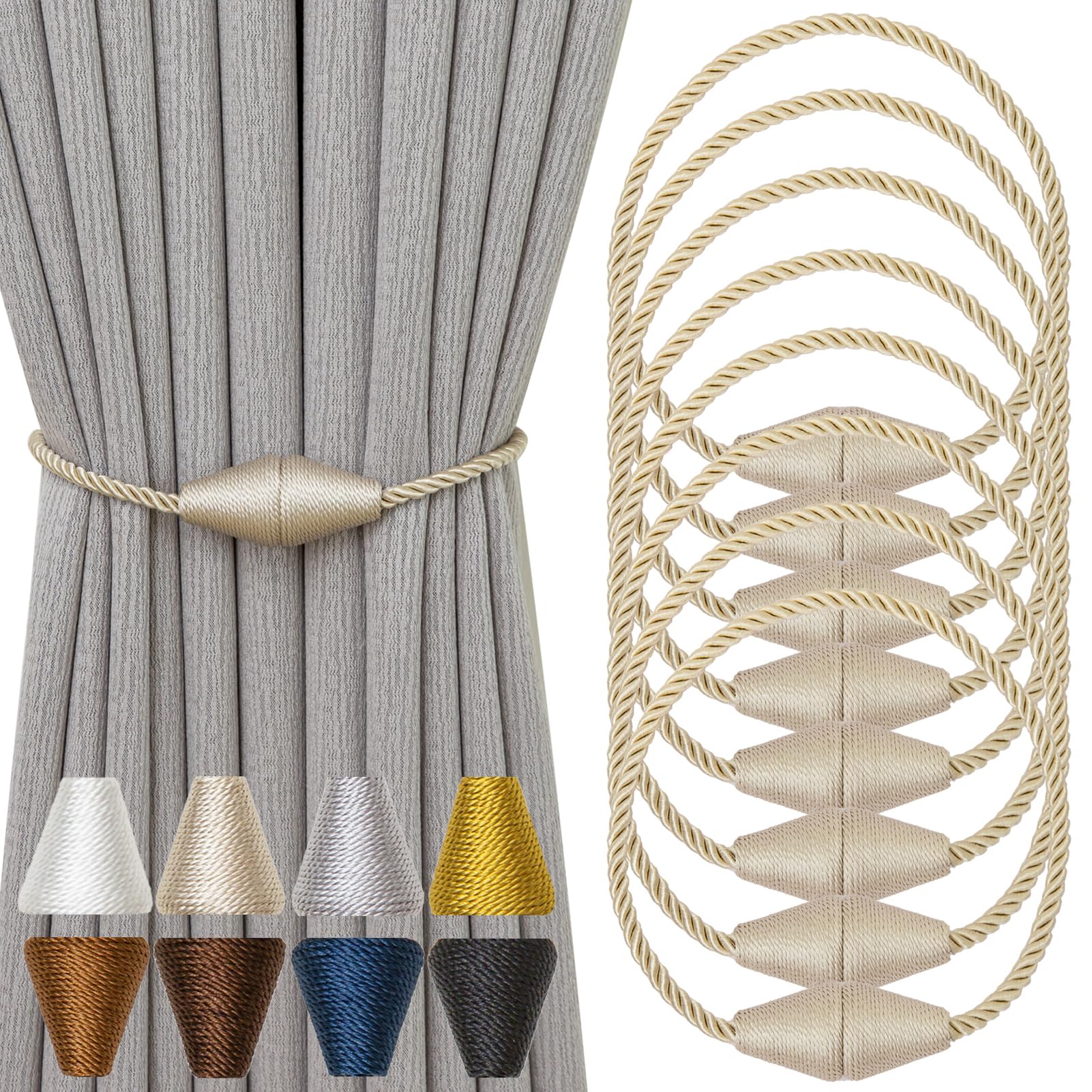 Magnetic Curtain Tiebacks 8 Pack Outdoor Rope Curtain Tie Backs Decorative Window Treatment Holdbacks for Home Decorative Curtain (8 Count)