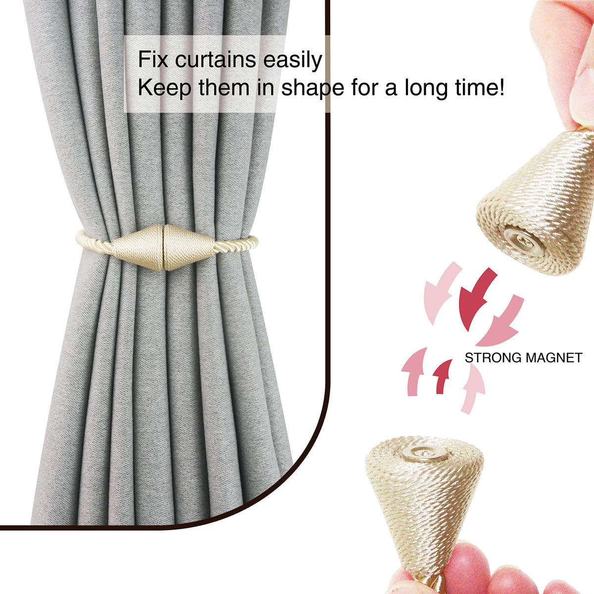 Magnetic Curtain Tiebacks Rope Decorative Holdbacks for Drapes Nieffeiy
