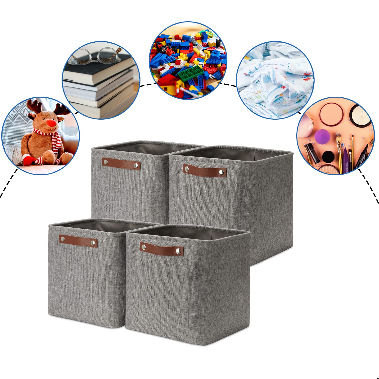 11 inch Cube Stroage Bins 4 Pack Small Grey Square Storage Baskets Cube Organizer (4 Count)