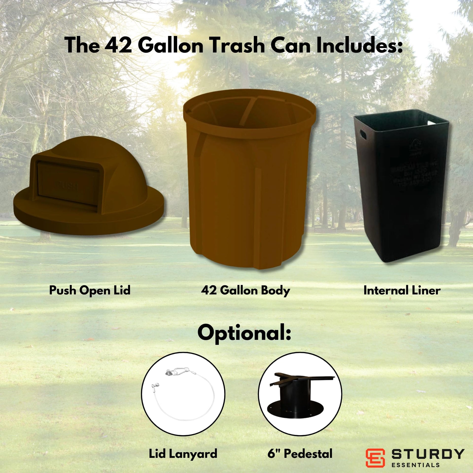 Campus Collection 42 Gallon Plastic Commercial Garbage Can with Push Lid