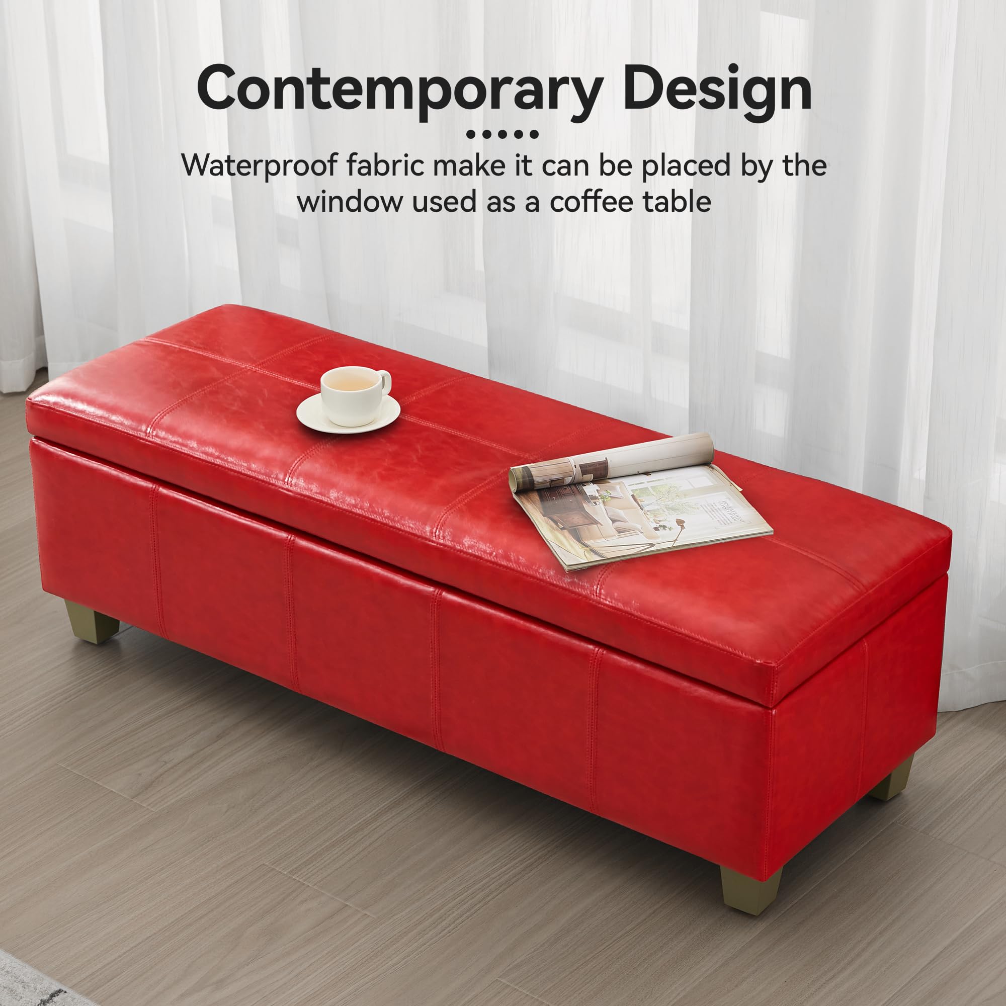 51" Faux Leather Storage Ottoman