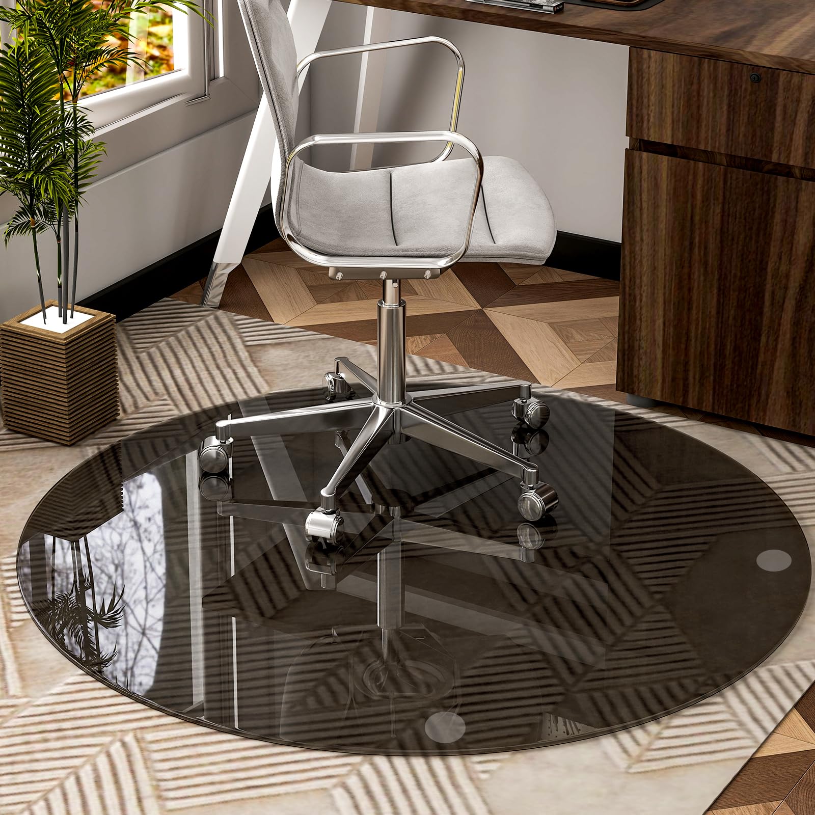 55" x 55" Round Tempered Glass Chair Mat for Carpet & Hardwood