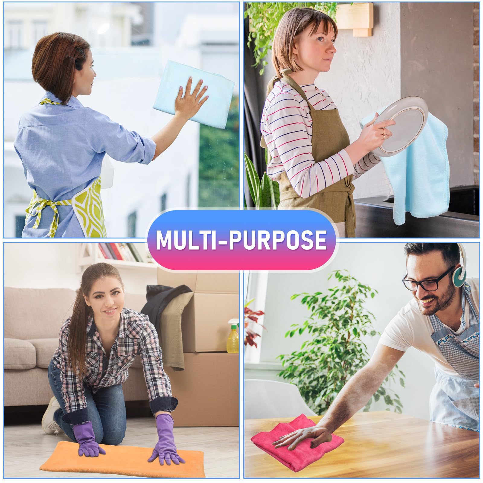 6 Pcs Extra Large Microfiber Cleaning Cloth 30" x 20" Washable Reusable Microfiber Towel Streak Free Lint Free Cloth for Cleaning Home Glass Office Window Bathrooms (6 Count)