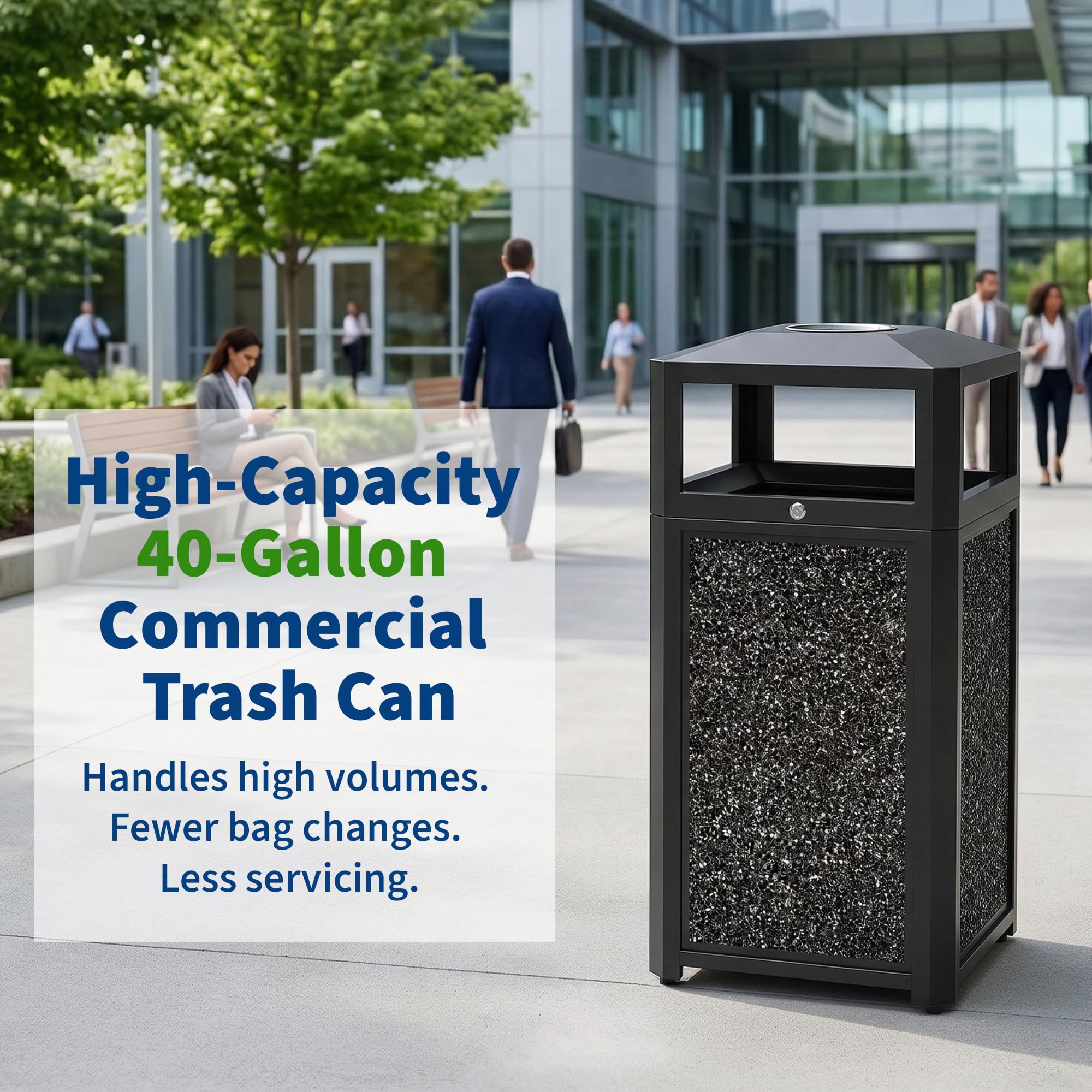 40 Gal. Commercial Outdoor Trash Can with Lid & Ashtray