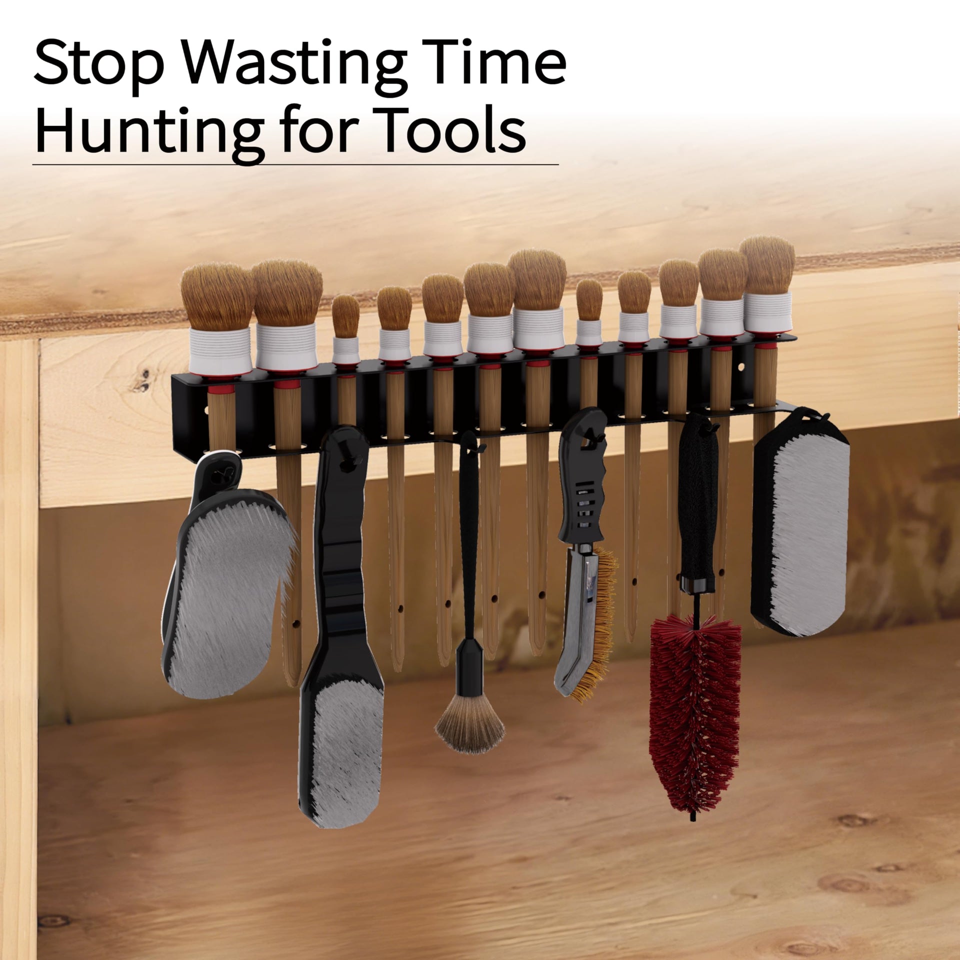 Wall Mount Brush Holder & Tool Hanger Rack for Garage