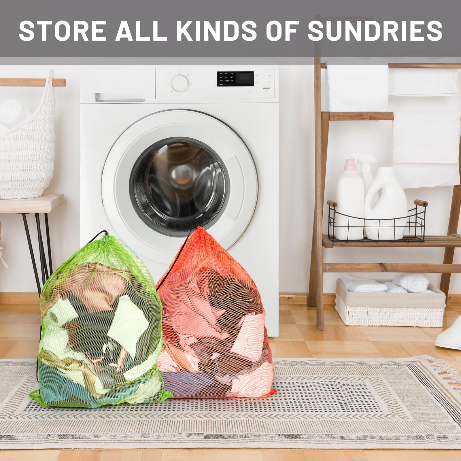 24 Pcs 32x24 in Large Laundry Bag Colorful Extra Large Mesh Laundry Bag Bulk with Drawstring Heavy Duty Mesh Machine Washable Drawstring Pouch (24 Count)
