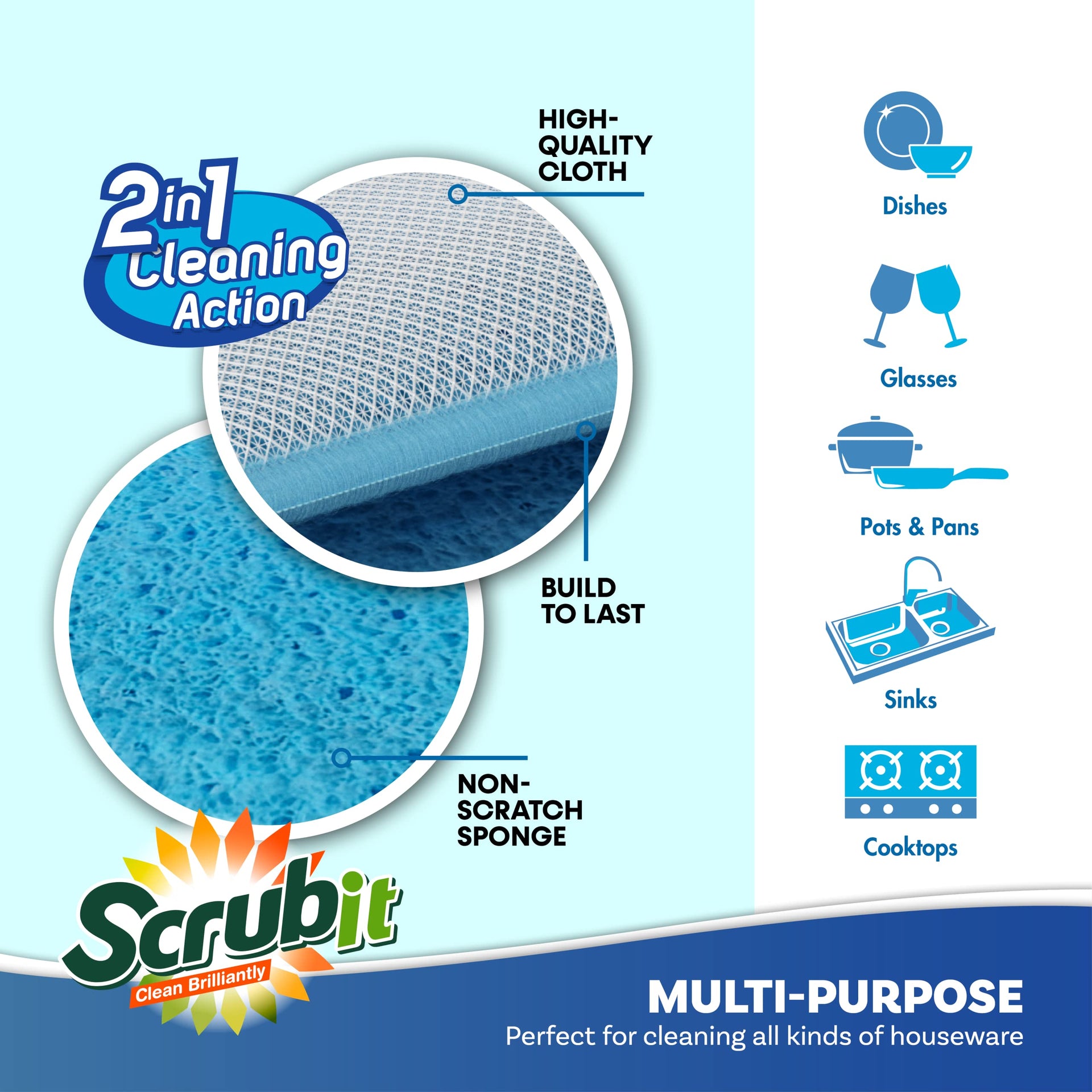 Scrub and Wipe Cleaning Sponges [10 Pack] (10 Count)