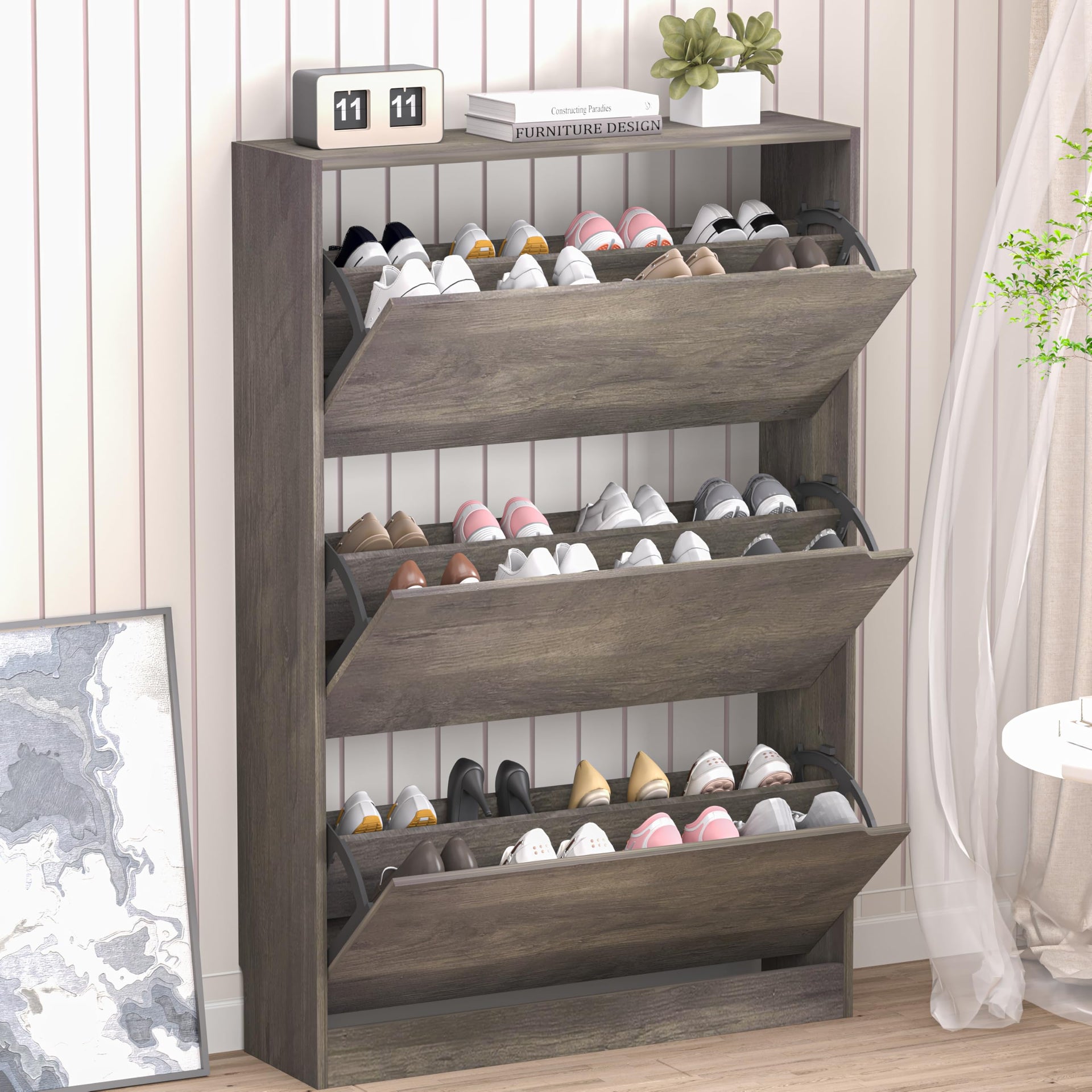 Shoe Cabinet with 3 Flip Drawers