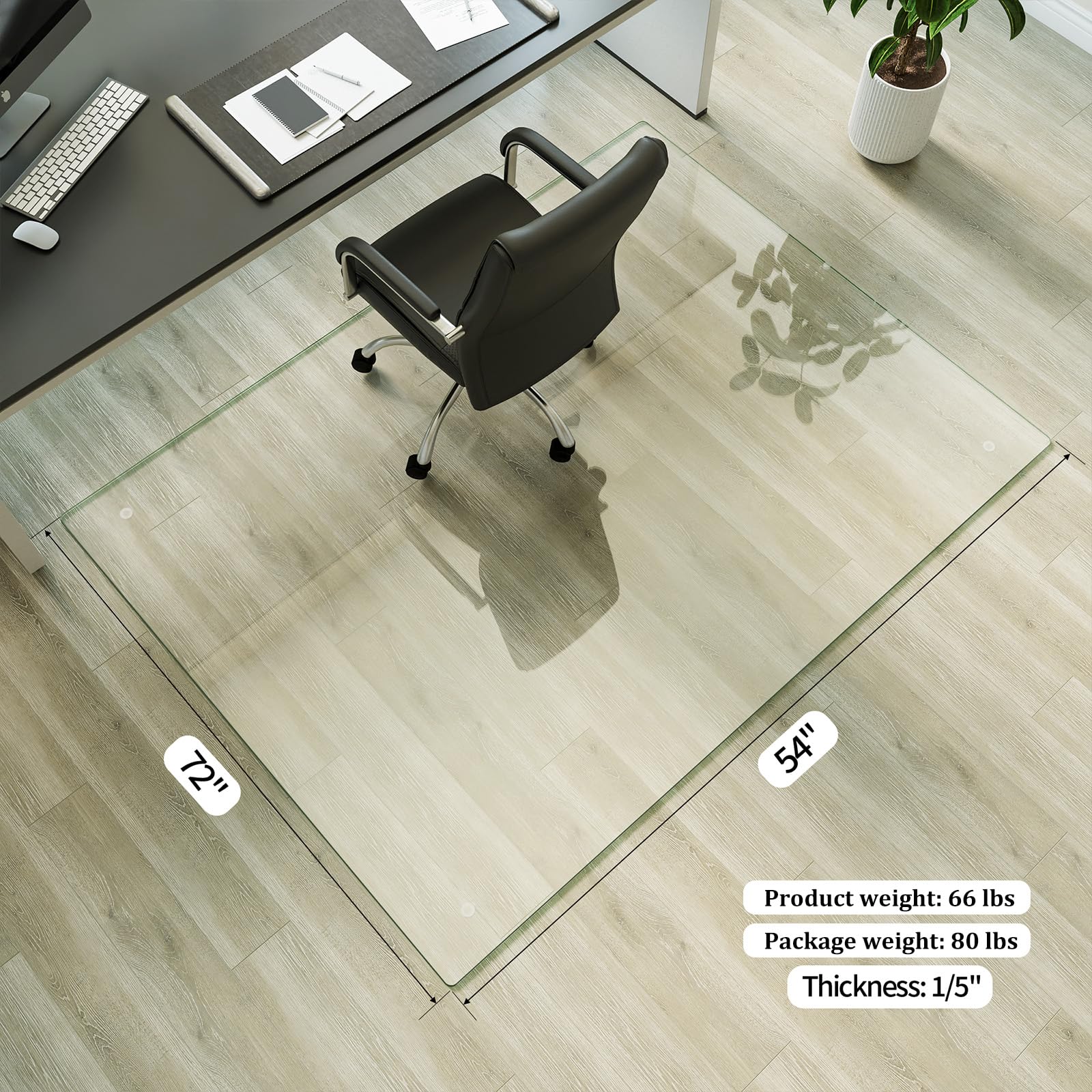54" x 72" Office Chair Mat for Hardwood Floors & Carpets