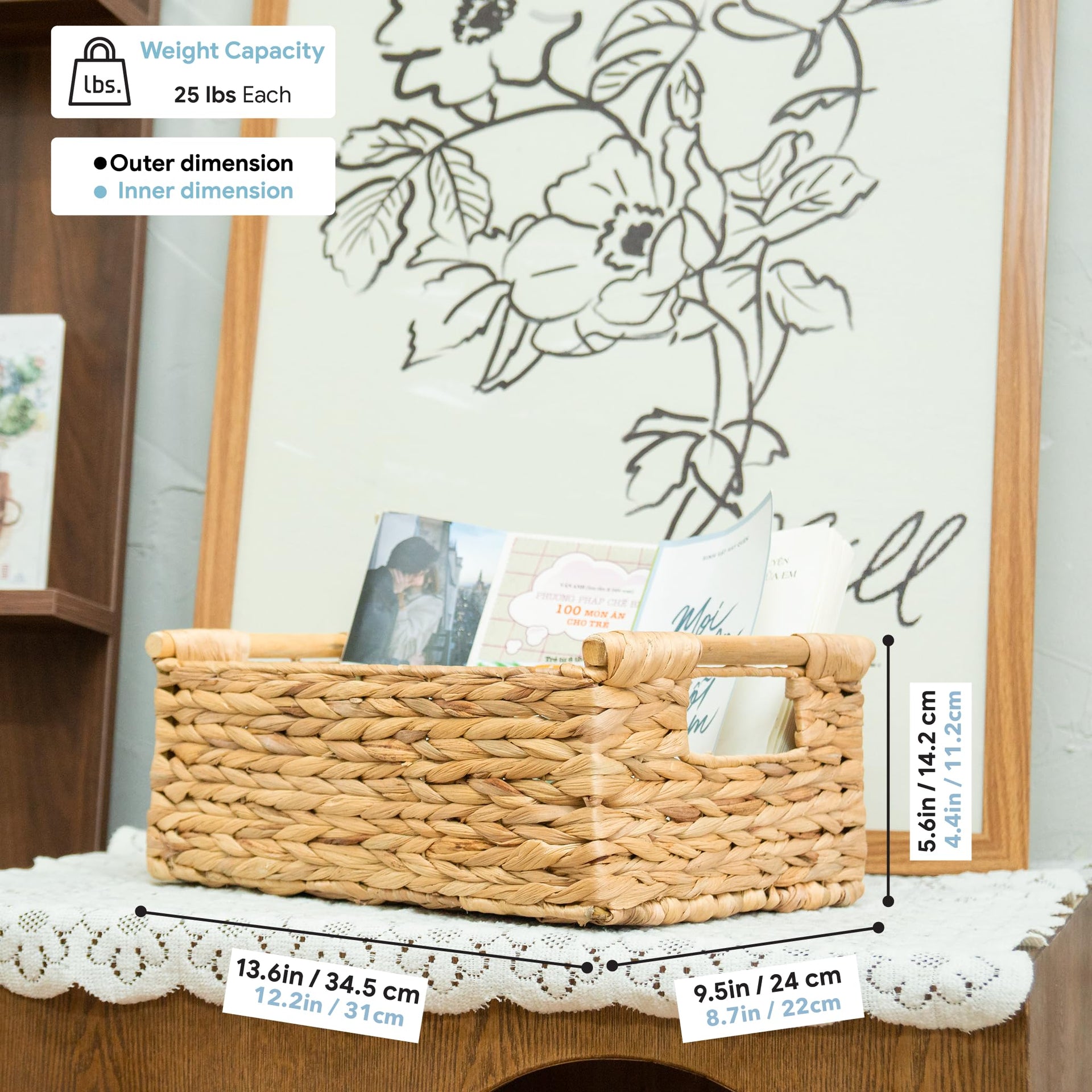 Hyacinth Medium Wicker Basket 13.6x9.5x5.6"