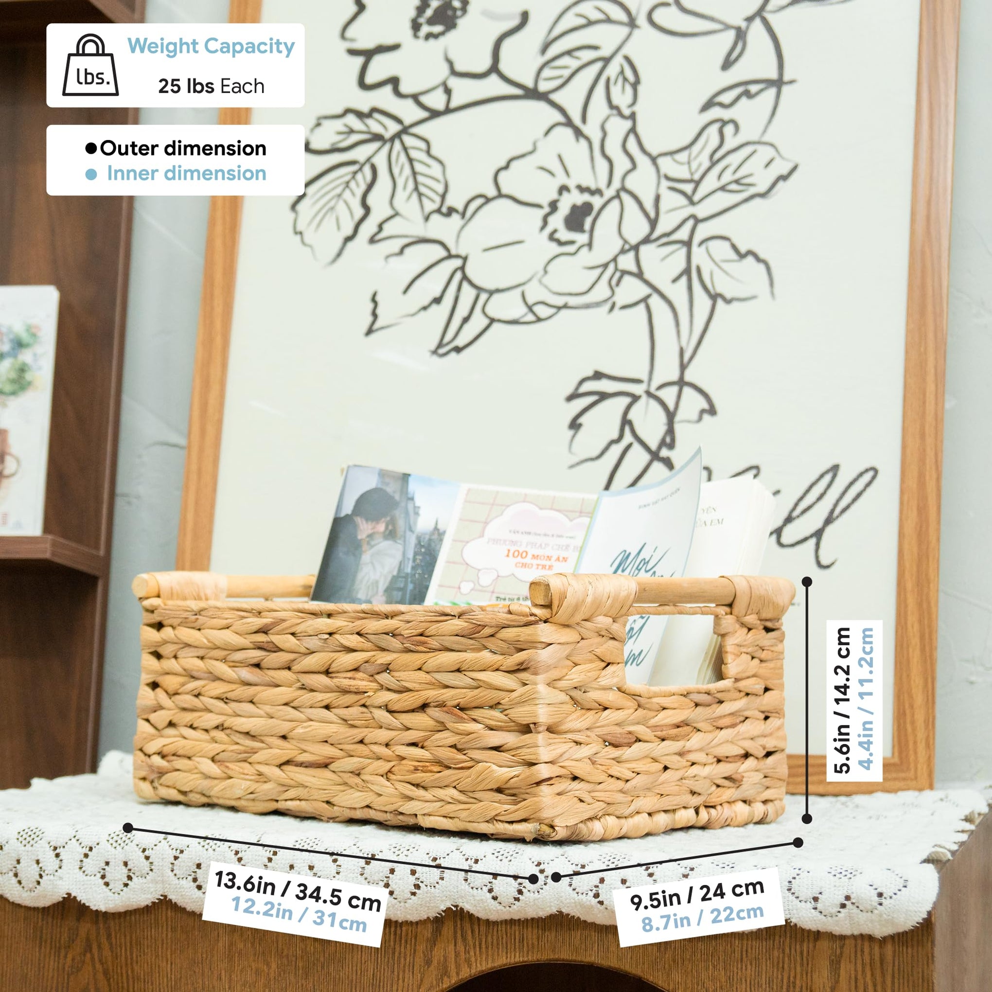 Hyacinth Medium Wicker Basket 13.6x9.5x5.6"