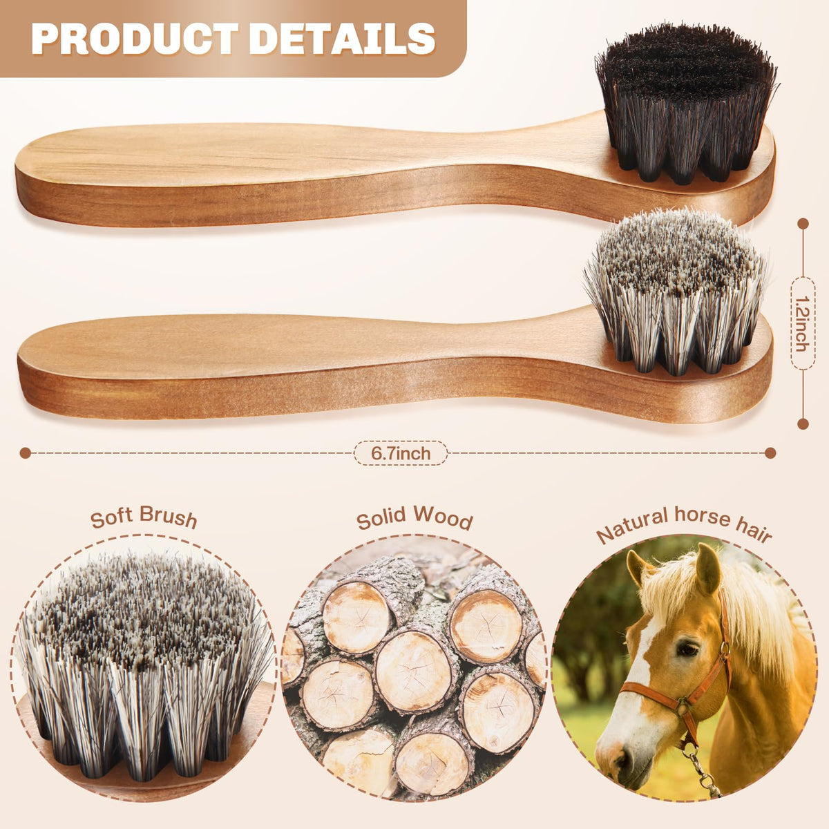 4 Pcs Horsehair Shine Shoes Brush Kit Polish Dauber Applicators Cleaning Leather Shoes Boots Care Brushes Suede Cleaner Brush with Microfiber Shoe Cloth
