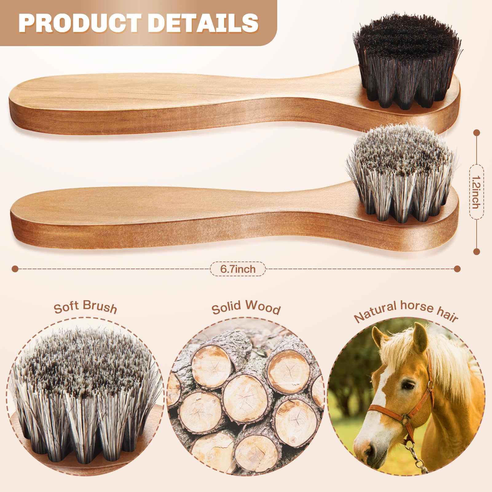 4 Pcs Horsehair Shine Shoes Brush Kit Polish Dauber Applicators Cleaning Leather Shoes Boots Care Brushes Suede Cleaner Brush with Microfiber Shoe Cloth