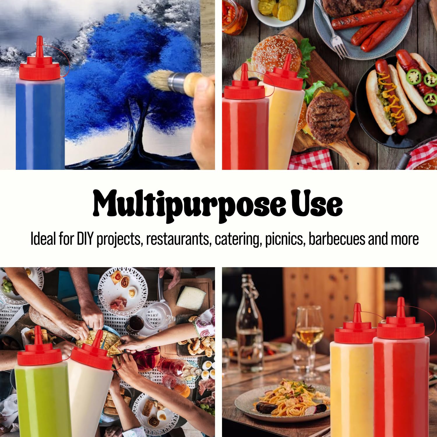 12 oz Condiment Squeeze Bottles for Sauces (6 Count)