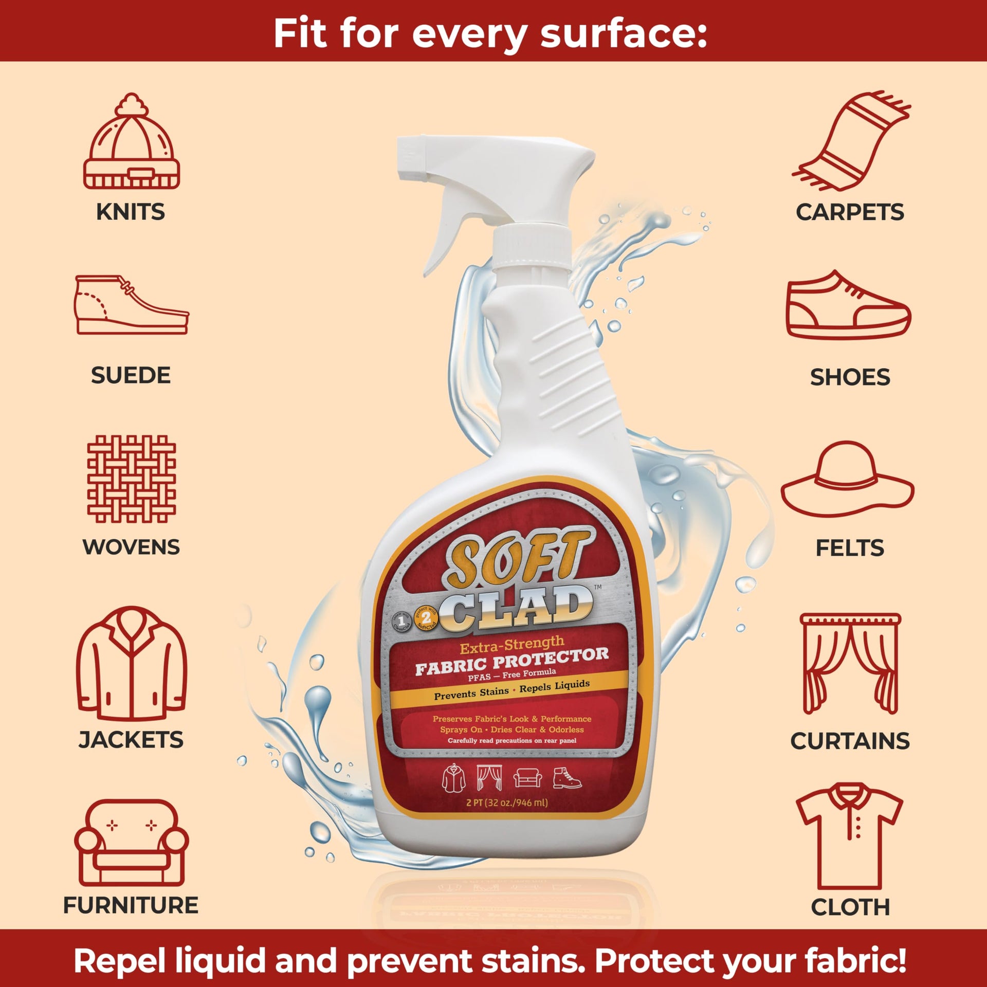 Extra Strength Fabric Protector Spray Prevents Stains and Repels Liquids. SoftClad Guards Furniture (32 Fl Oz)