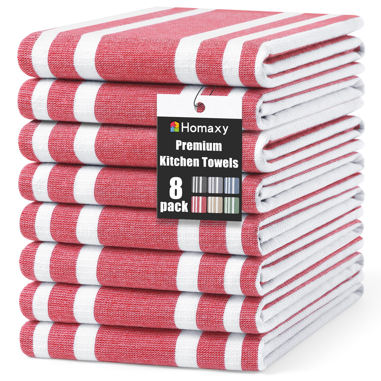 Premium Cotton Stripe Kitchen Towels 8 Pack (8 Count)