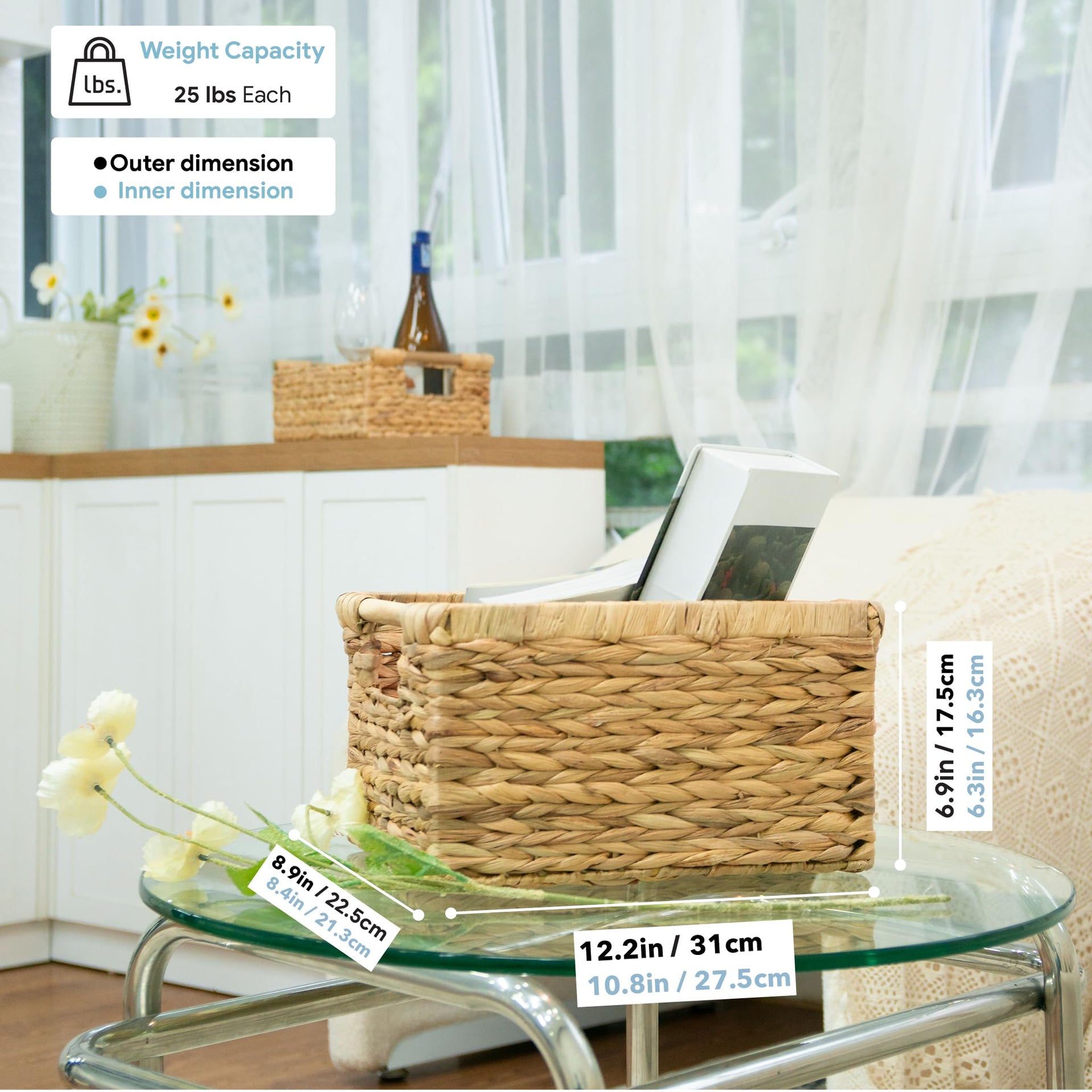 Natural Water Hyacinth storage basket with Handle (3 Count)