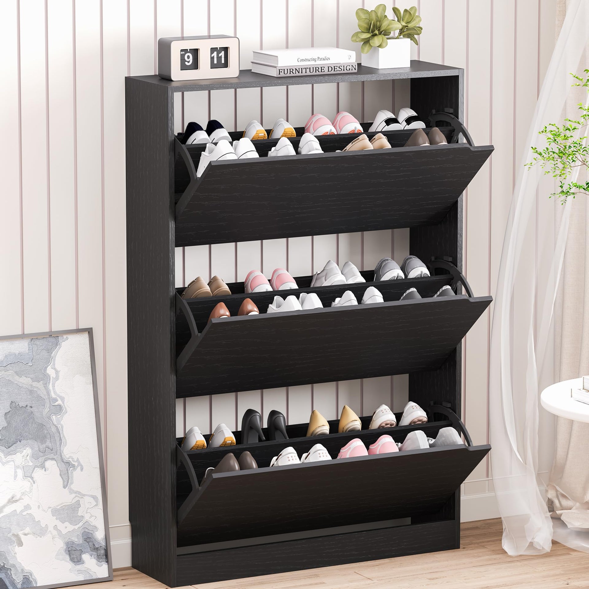 Shoe Storage Cabinet with 3 Flip Drawers