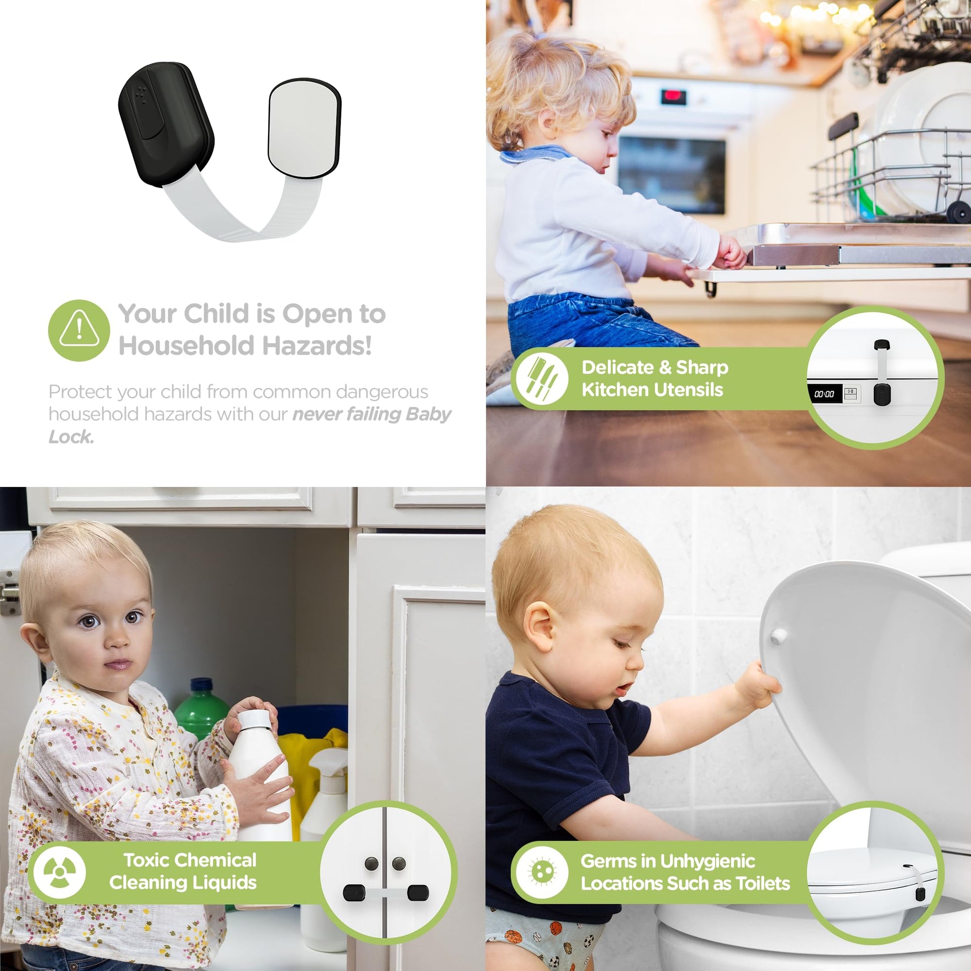 Baby Locks (8-Pack) Child Safety Cabinet Proofing - Safe Quick and Easy 3M Adhesive Cabinet Drawer Door Latches No Screws & Magnets Multi-Purpose for Furniture Kitchen Ovens Toilet Seats (8 Count)