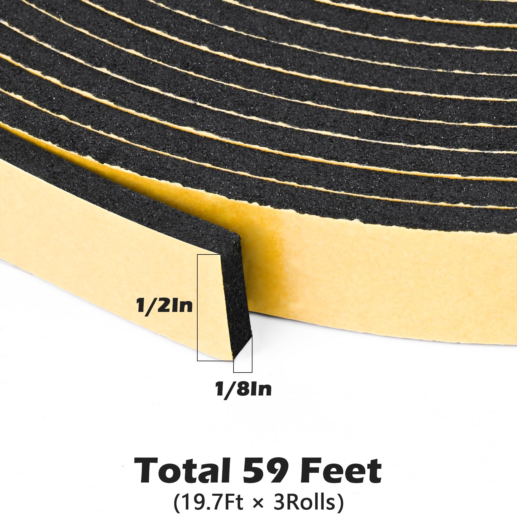 Black Door Window Weather Stripping Self Adhesive Foam Tape High Density Foam Sealing Strip Window Insulation Weatherproof Gasket Tape 1 (59 Foot)