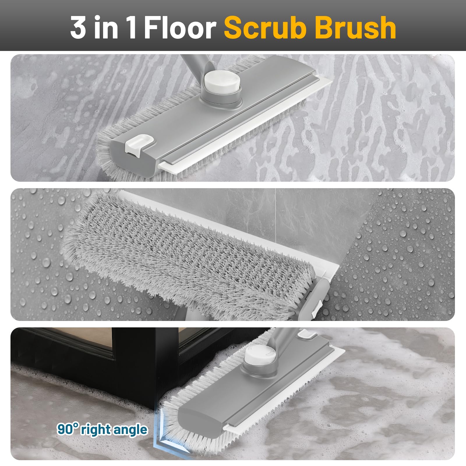 3 in 1 Floor Scrub Brush with Long Handle & Squeegee