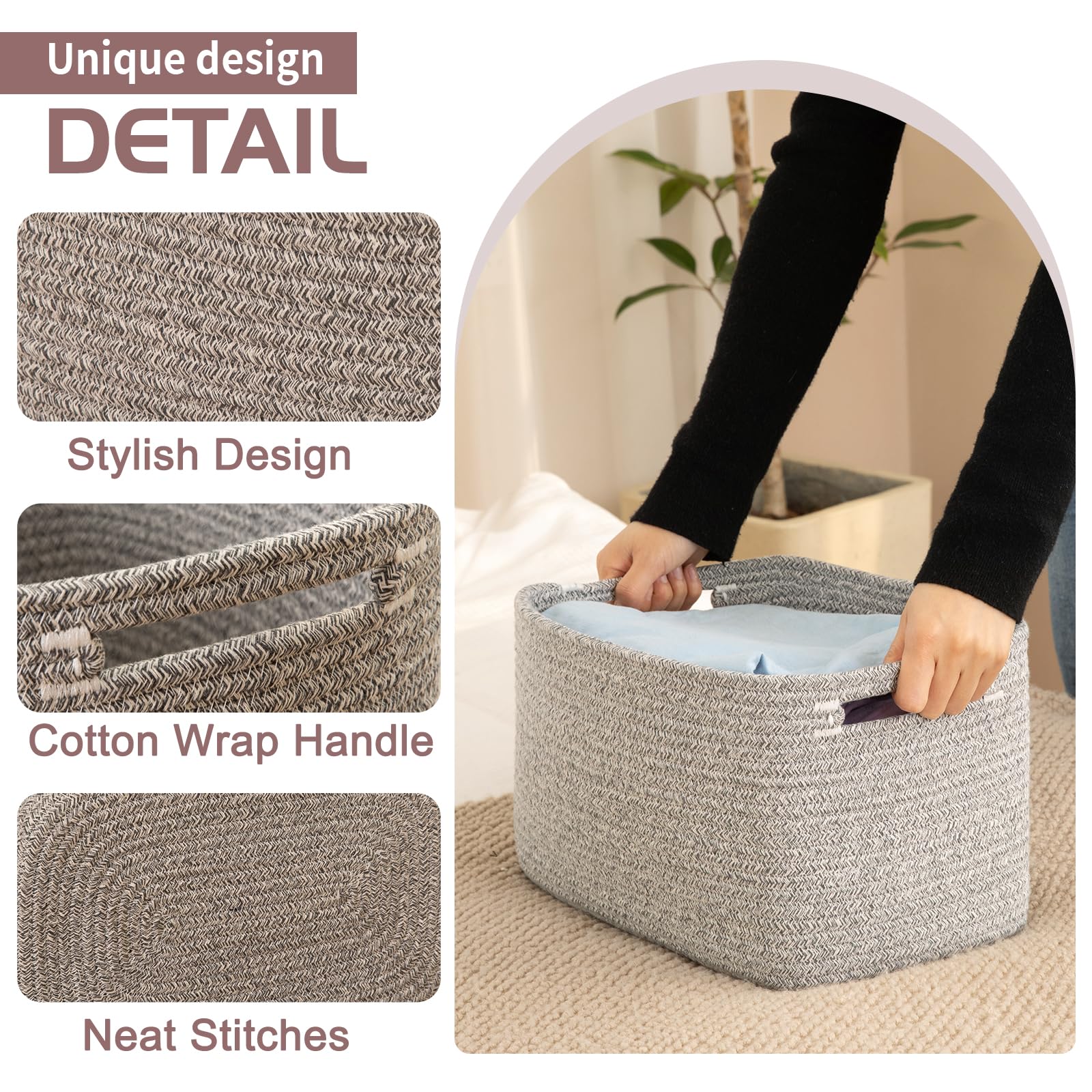 4 Pack Storage Baskets for Organizing 15L Cube Storage Bins Grey (4 Count)