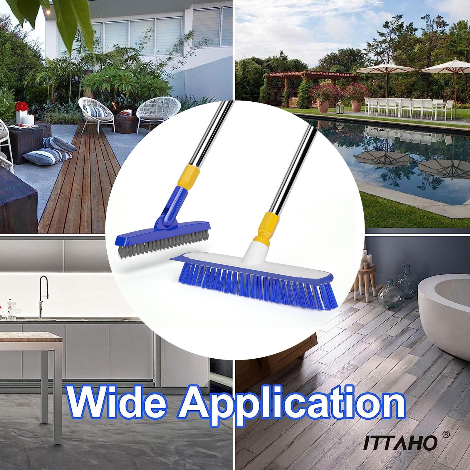 12" Wide Floor Scrub and Grout Brush Set With Long Extendable Handle