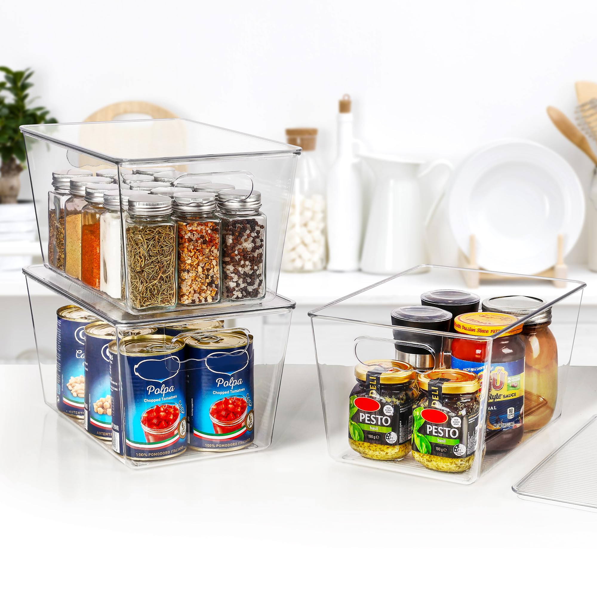 6 Pack Clear Stackable Storage Bins with Lids and Handles (6 Count)