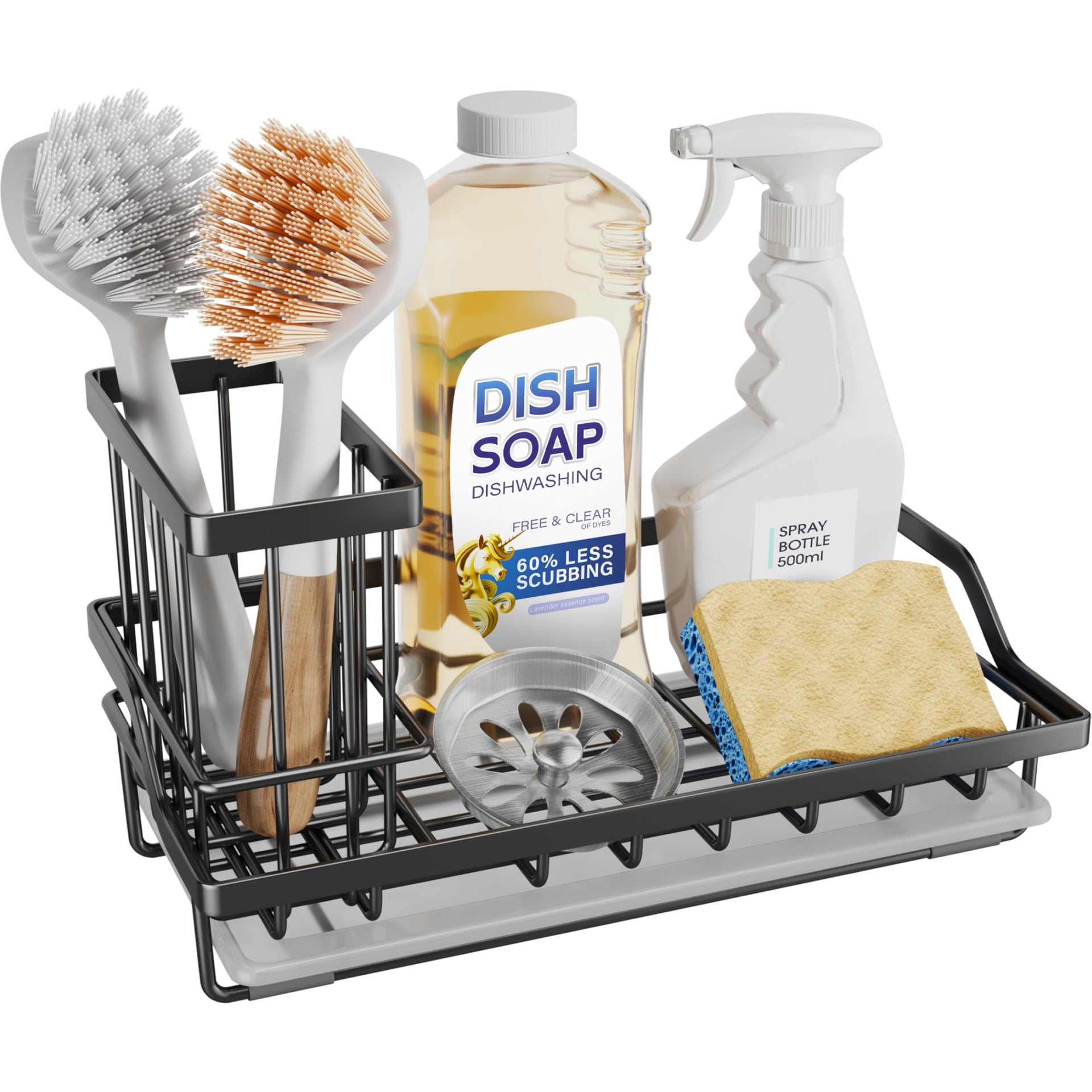 Large Sink Caddy Kitchen Sink Organizer with Detachable Brush Holder