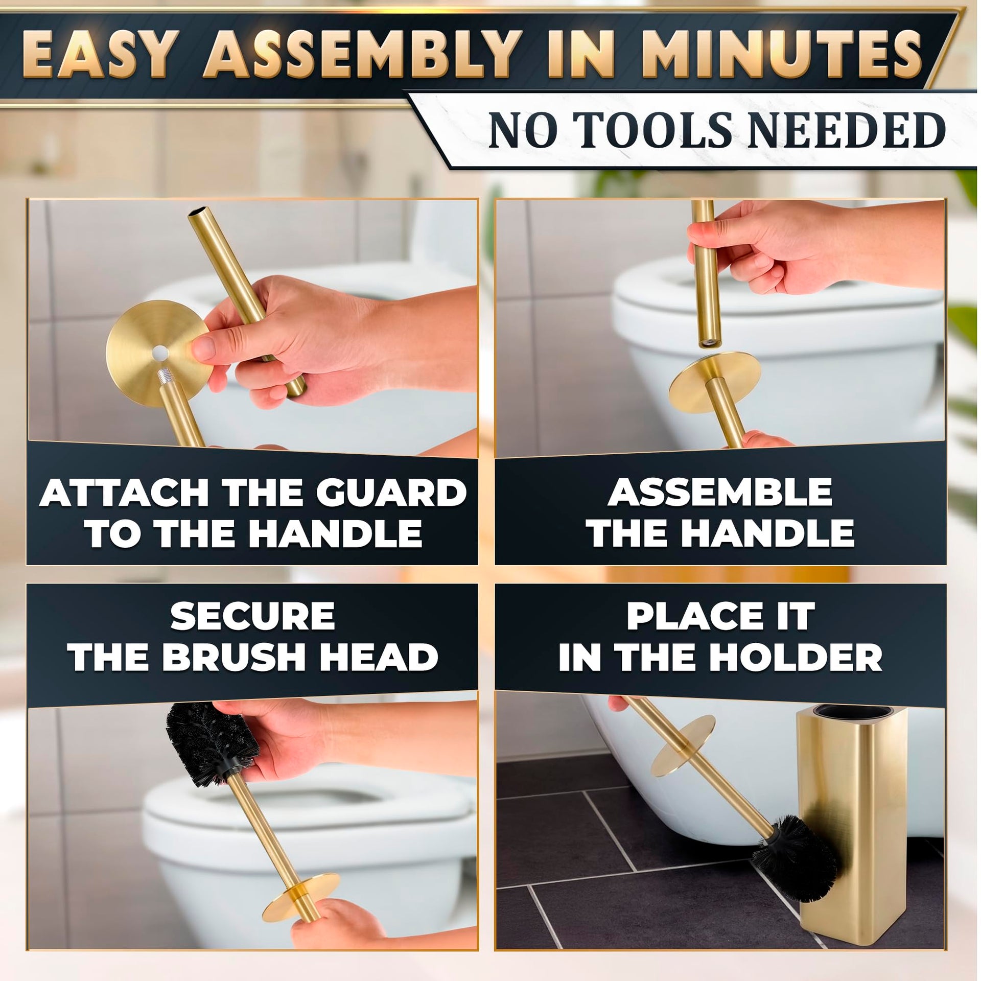 Gold Toilet Brush and Holder Set