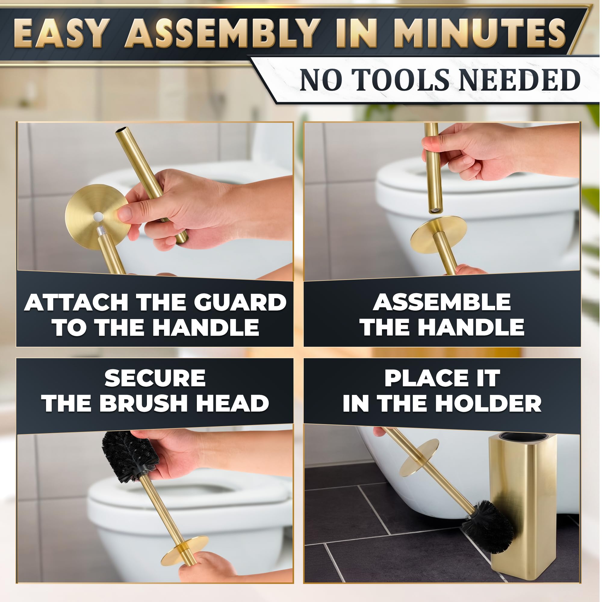 Gold Toilet Brush and Holder Set