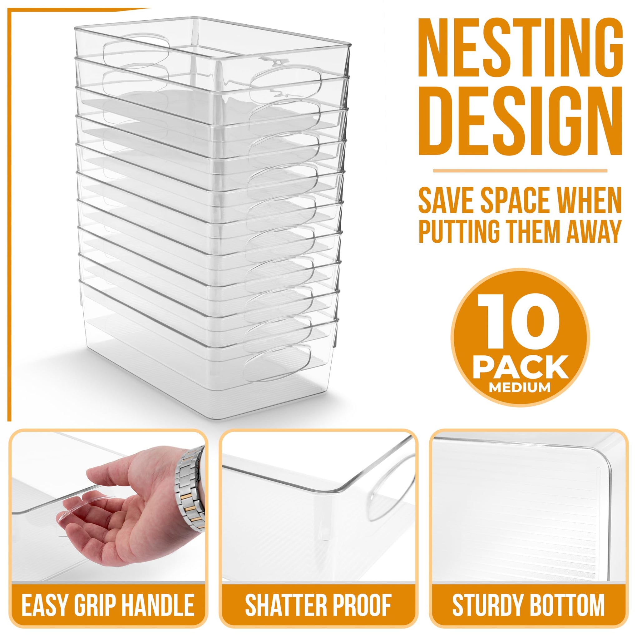 Medium Clear Plastic Storage Bins for Organizing (10 Count)