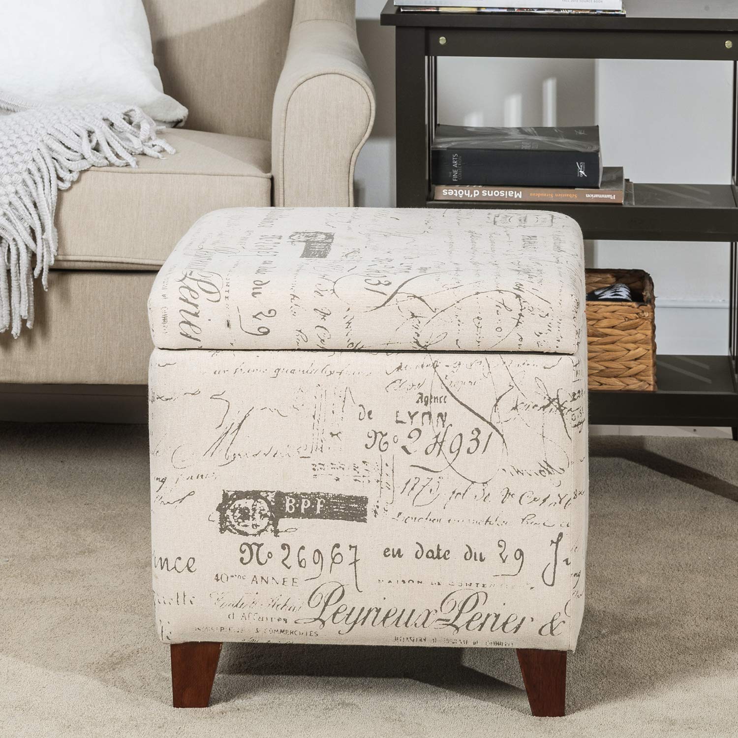 Fabric Script Pattern Cube Storage Footstool