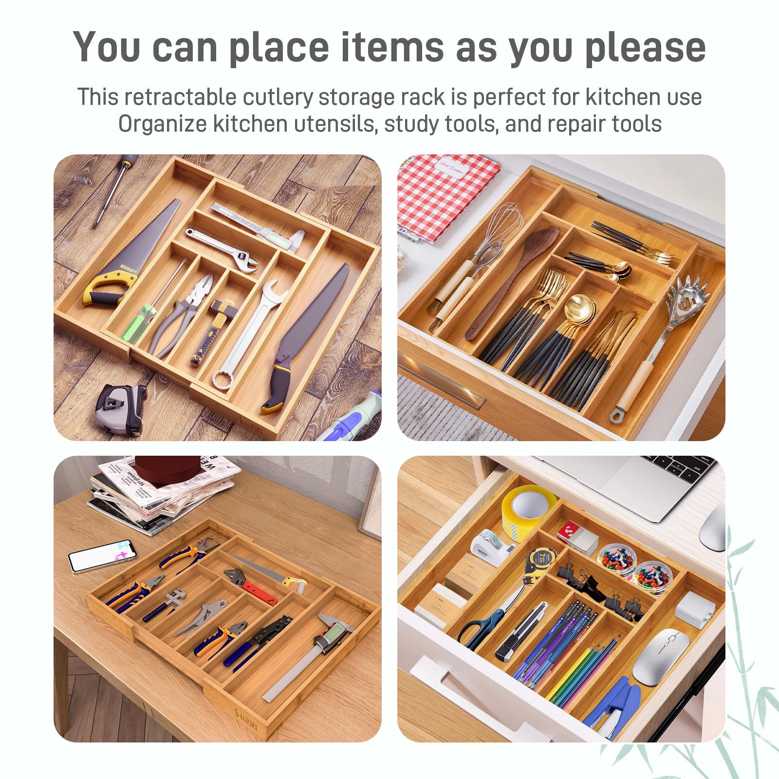 100% Bamboo Expandable Drawer Organizer