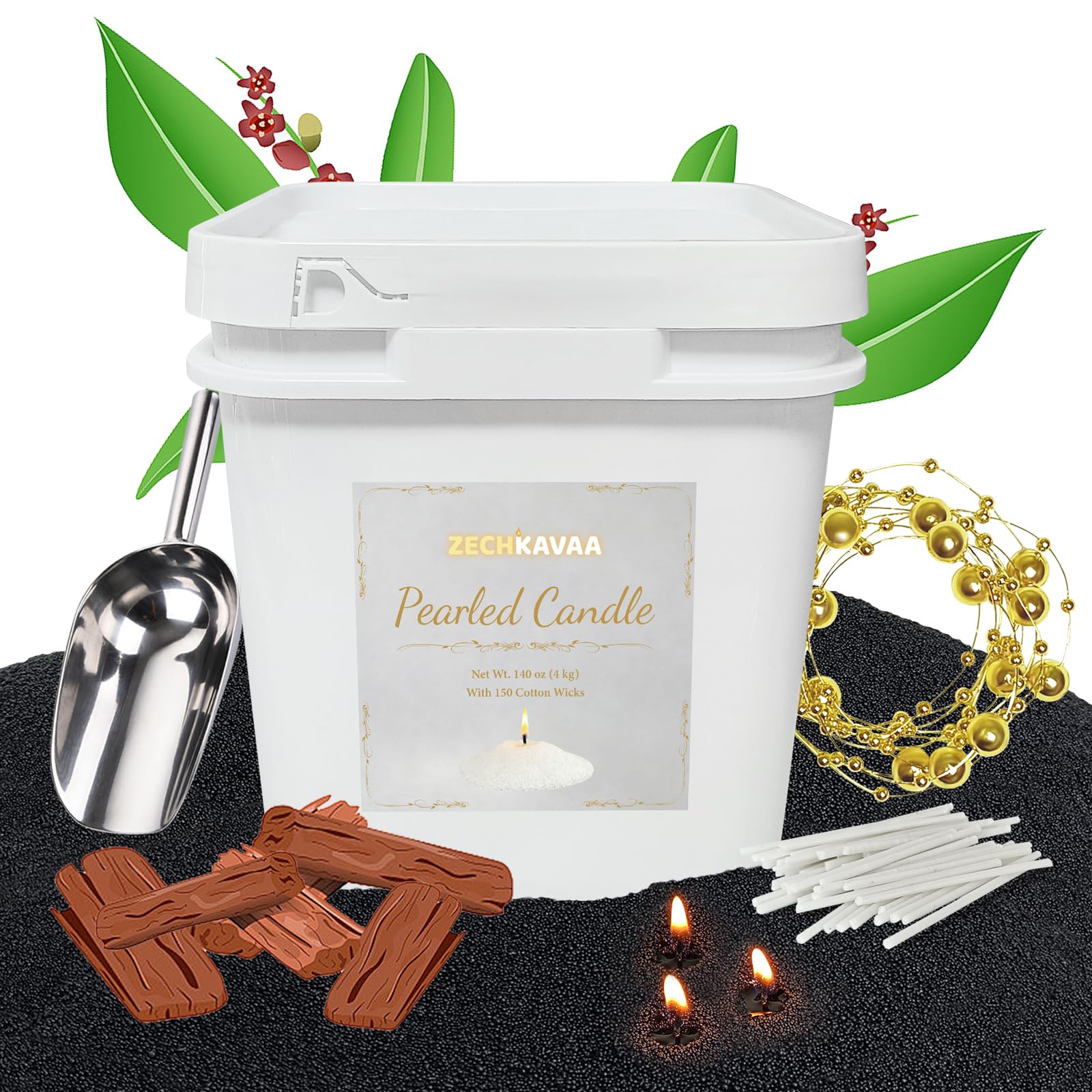 Sandalwood Scented Black Pearled Candle 141oz Luxury Sand Candle Granulated Wax (141 Ounce)