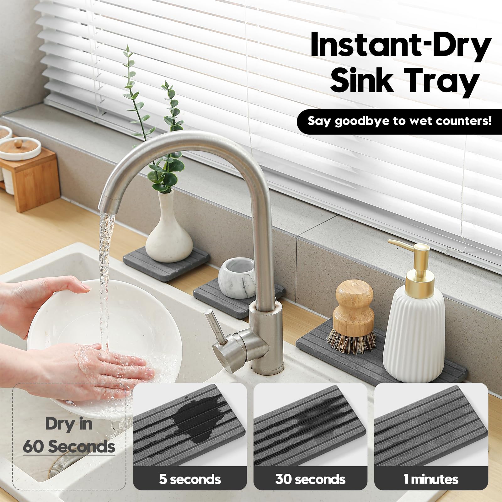 3 Pack Diatomite Stone Sink Tray (3 Count)