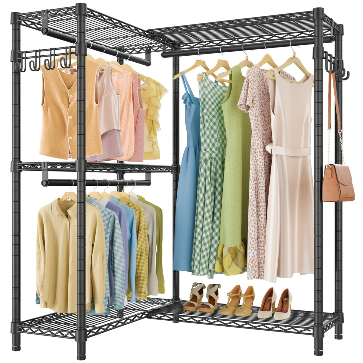 L4 Clothing Rack for Hanging Clothes Heavy Duty Closet for Corner