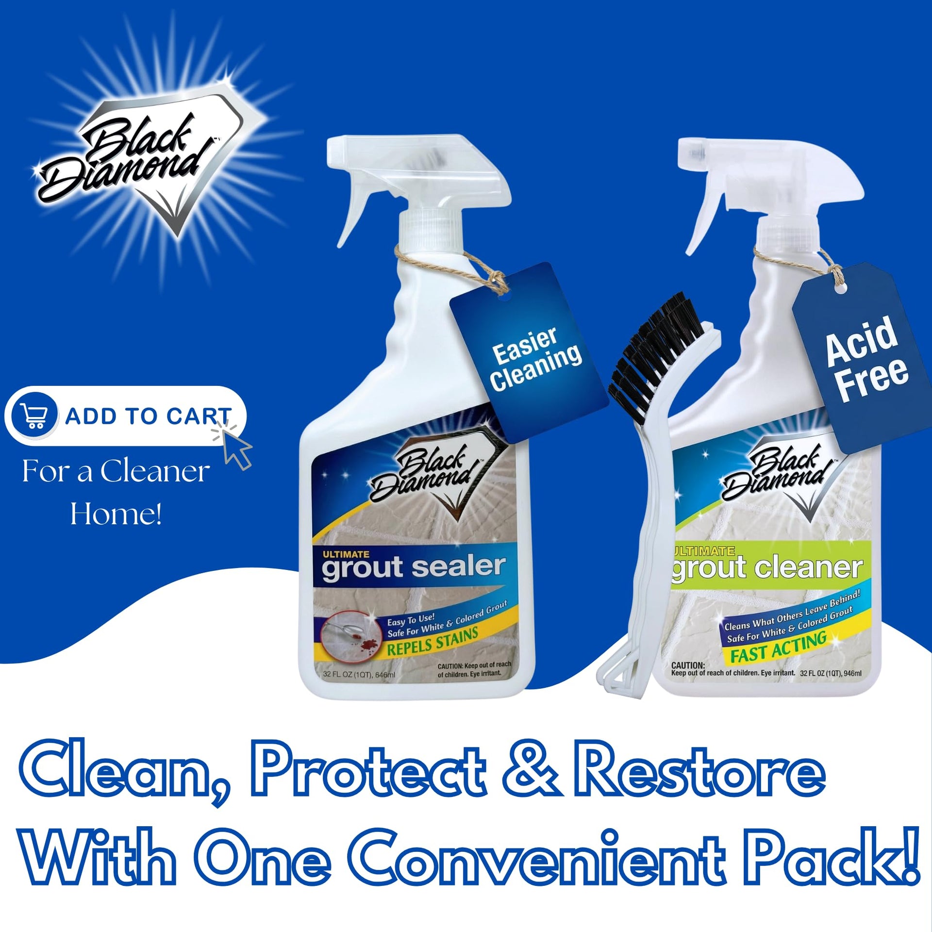 Grout Cleaner & Grout Sealer Bundle with Brush for All Tile & Stone 2 (64 Fl Oz)
