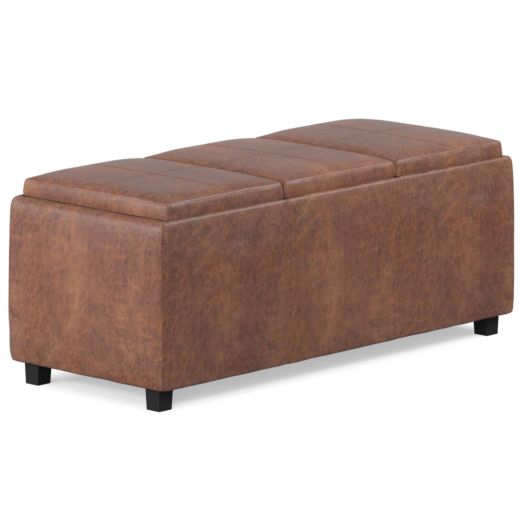 Avalon 42" Wide Vegan Leather Storage Ottoman in Saddle Brown