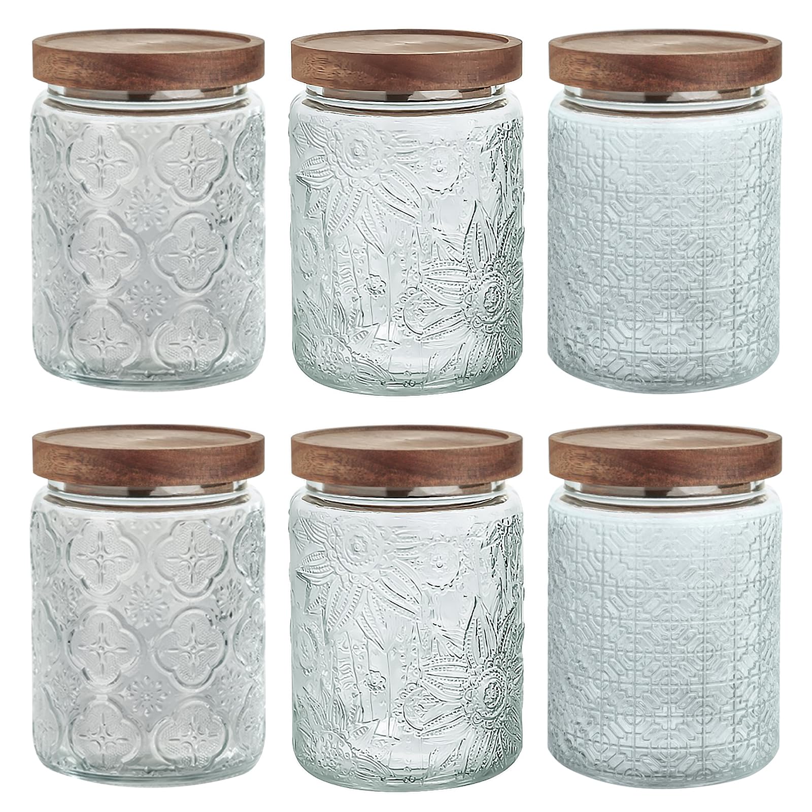 24 OZ 6 PCS Glass Storage Jar with Airtight Bamboo Wooden Lids