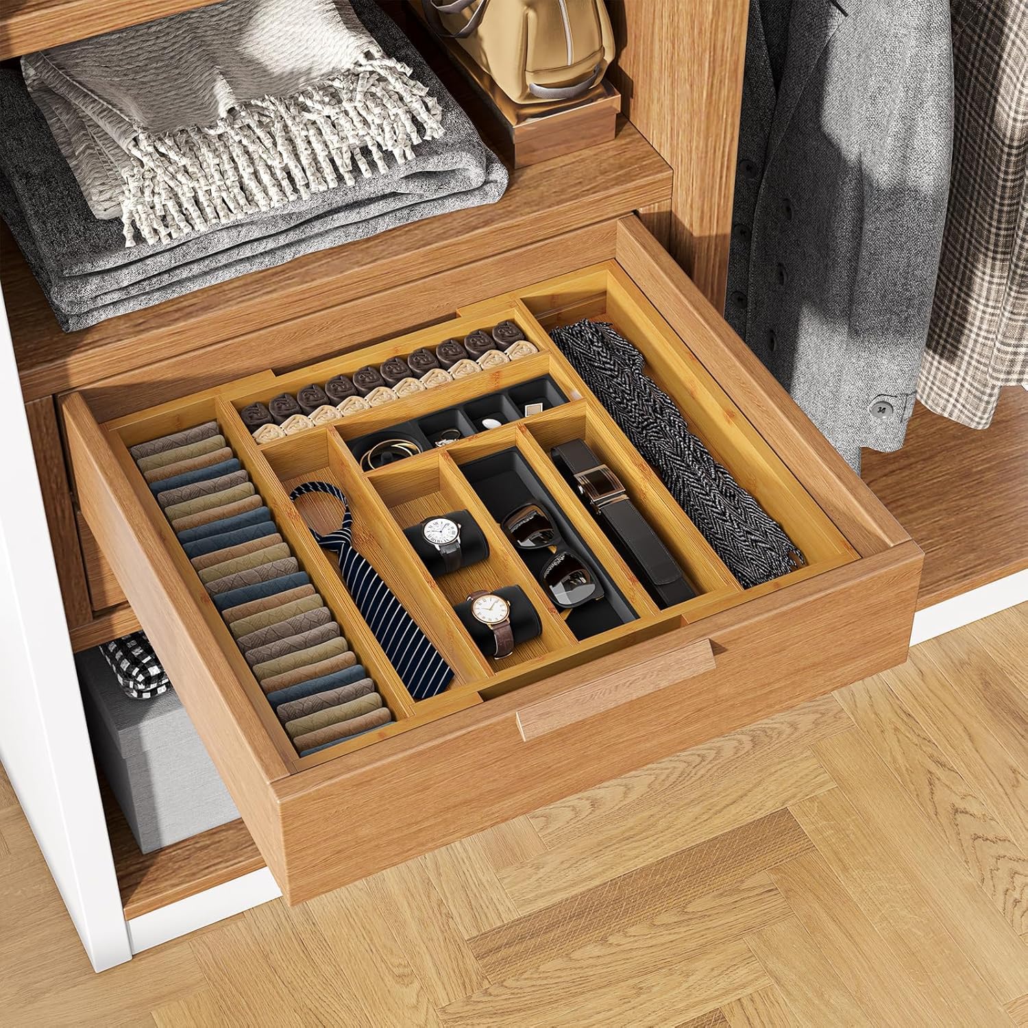 Bamboo Expandable Silverware Drawer Organizer