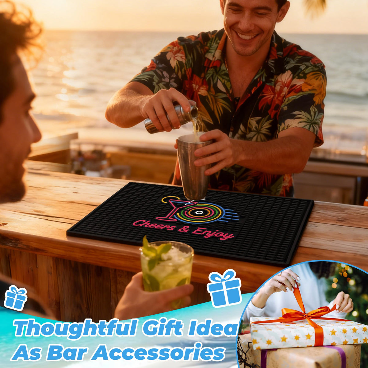 Neon Tiki Black Bar Mat 18 x 12 Inch