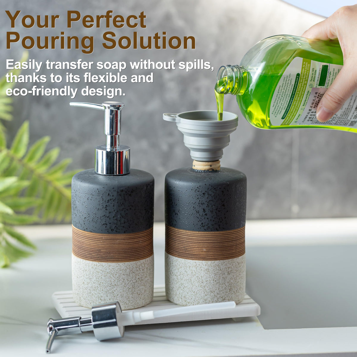 Ceramic Dish Soap Dispensers Set of 2 for Kitchen and Bathroom (2 Count)