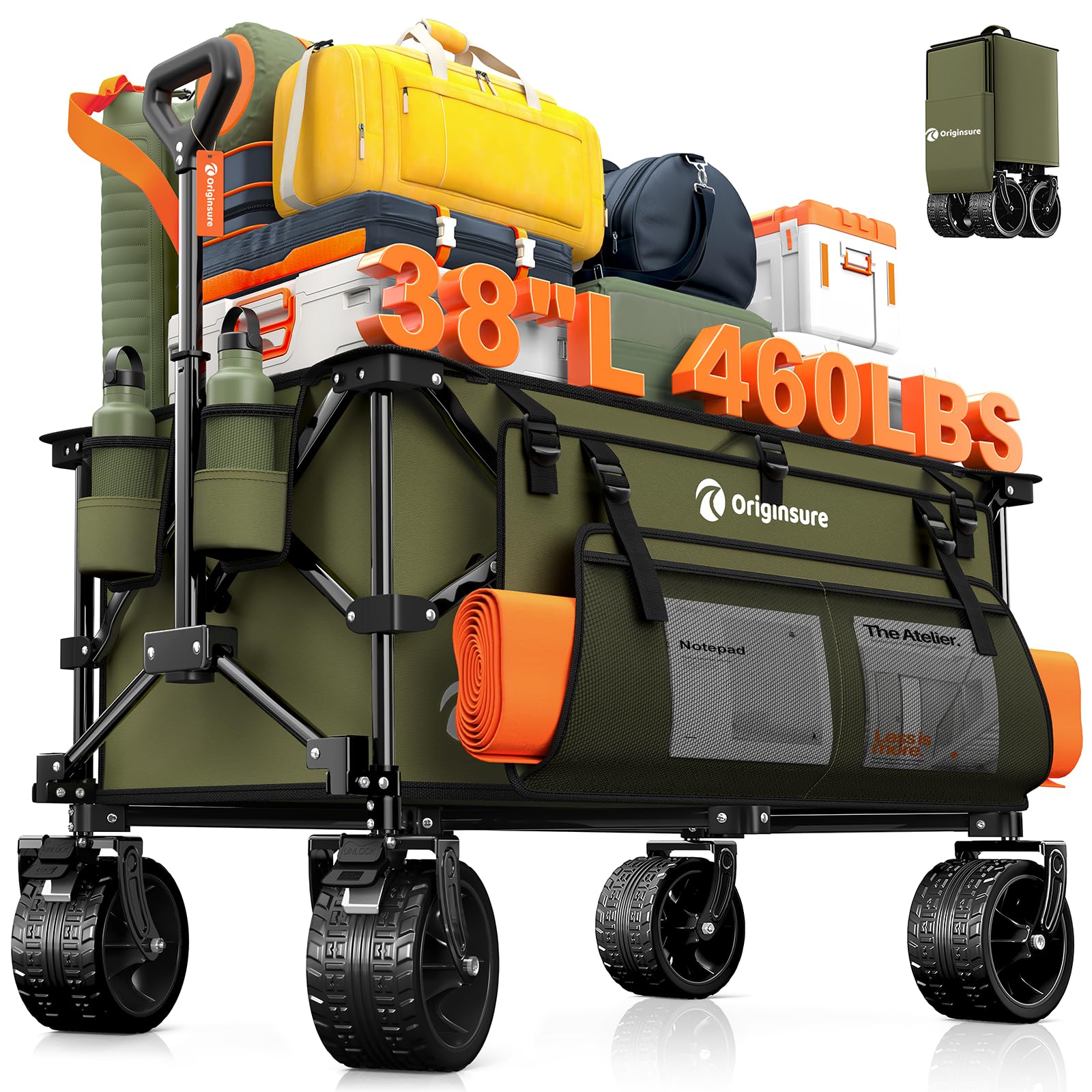 220L Collapsible Beach Wagon Cart with Big Wheels