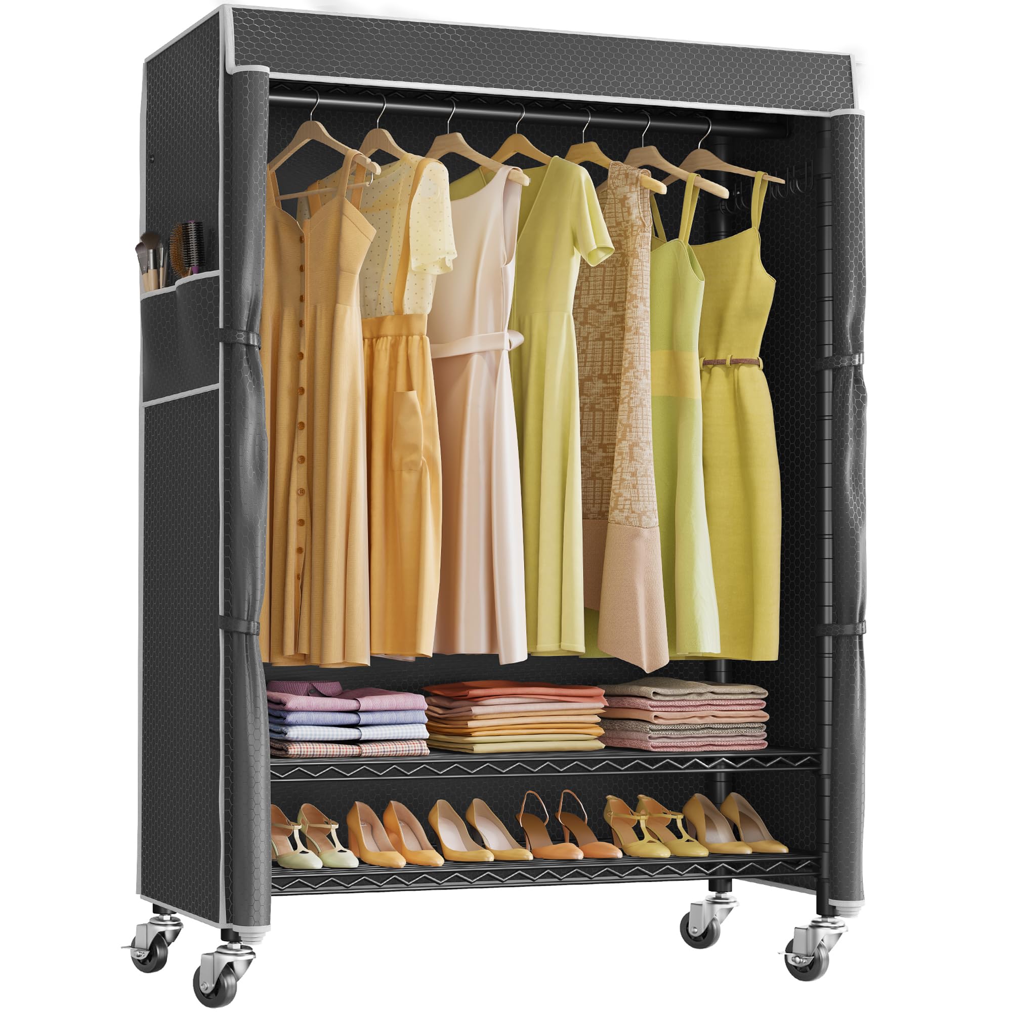 R3C Portable Closet for Hanging Clothes Rolling Rack with Cover